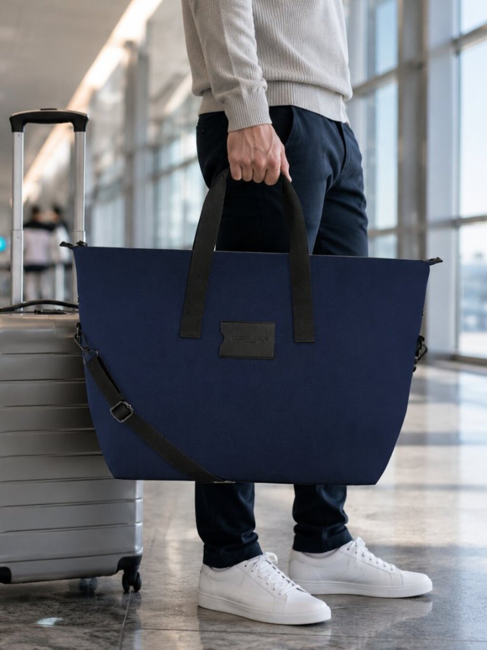 Giorgio Armani Navy Unisex Weekender Travel Tote Duffel Bag Shoulder Crossbody - Picture 5 of 6